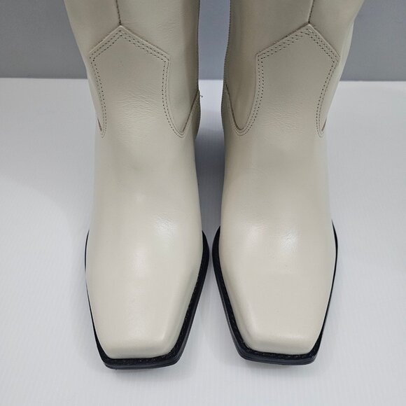 Vince Camuto Sangeti Knee High Boots Women 9 WIDE Ivory Cream Leather Block Heel - Picture 6 of 15